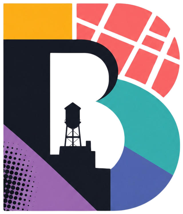 Bushwick Collaborative B icon with a Bushwick water tower
